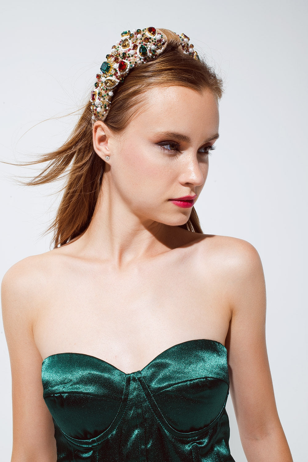 Top stile corsetto senza spalline in verde smeraldo