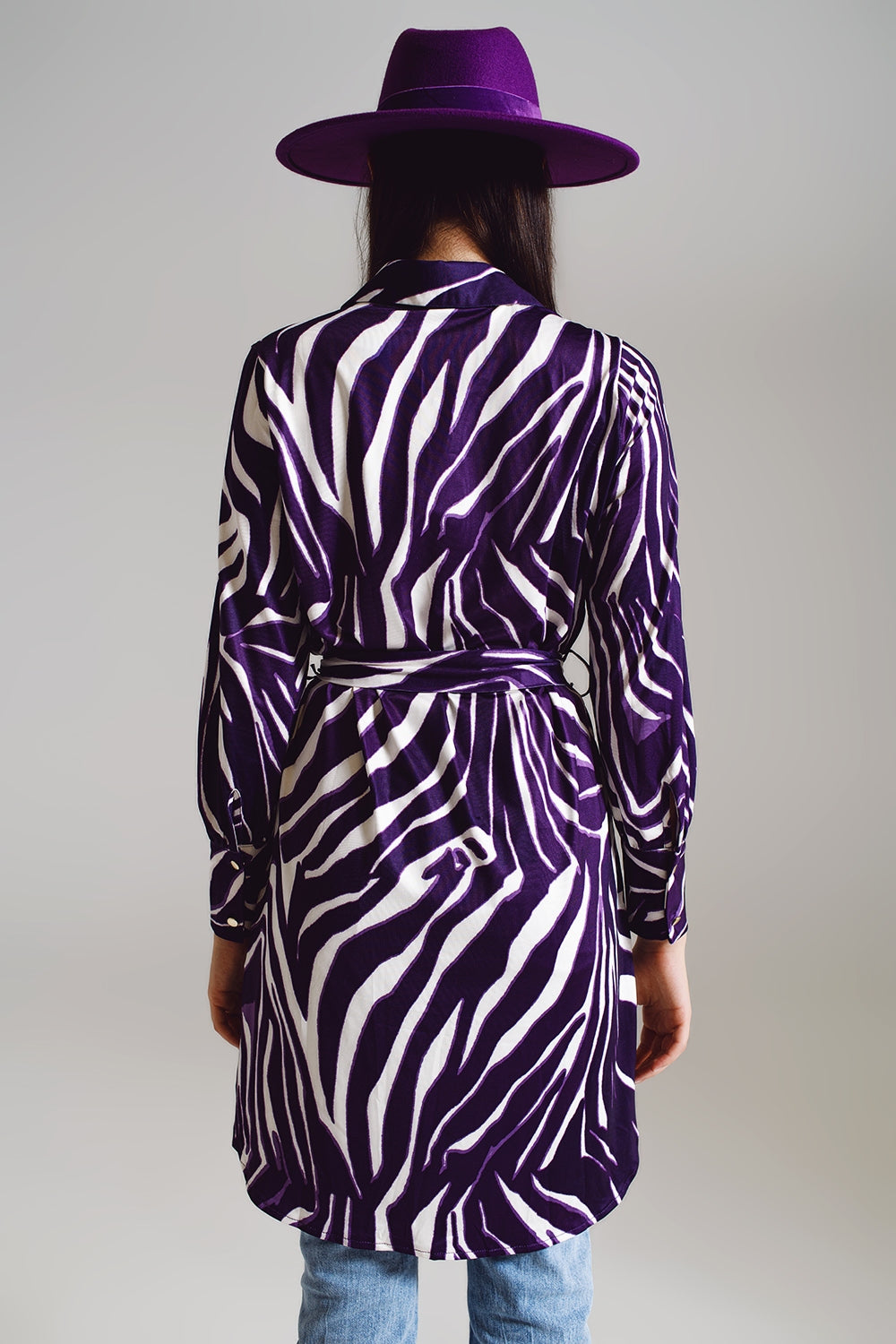 Vestito corto midi con stampa zebrata bianca e viola