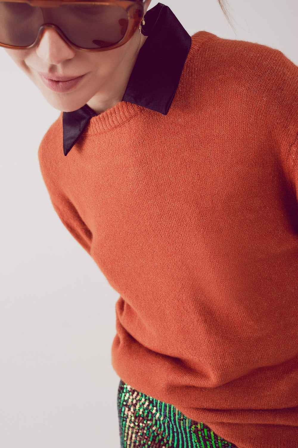 Vestito maglia oversized con scollo rotondo arancione