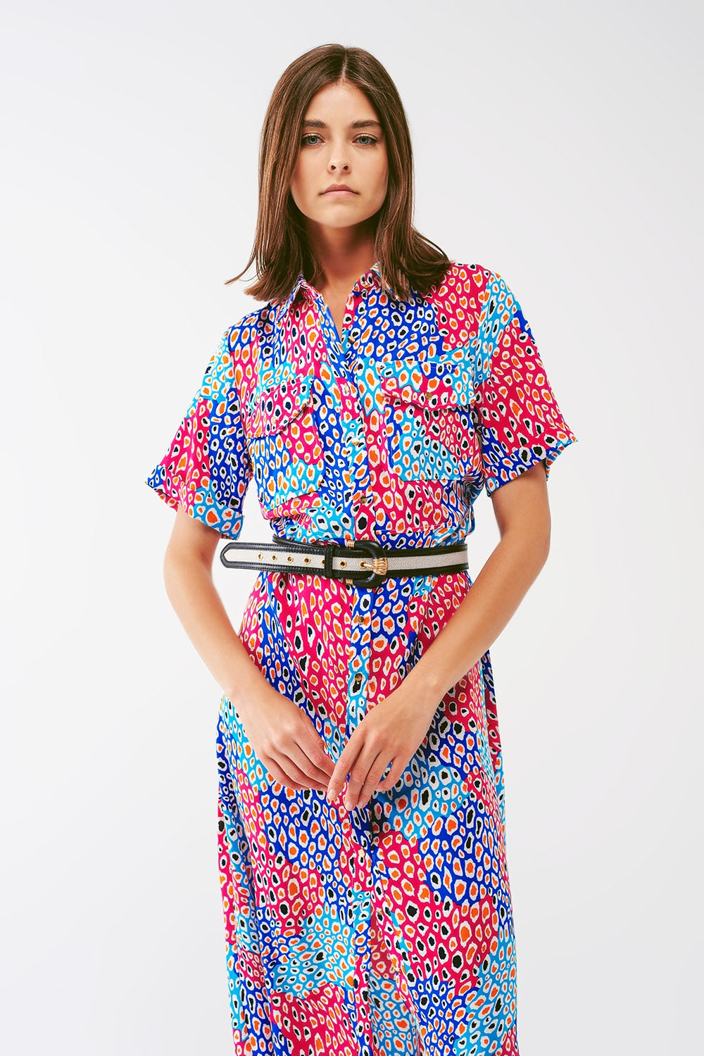 Vestito midi stampato geometrico a maniche corte
