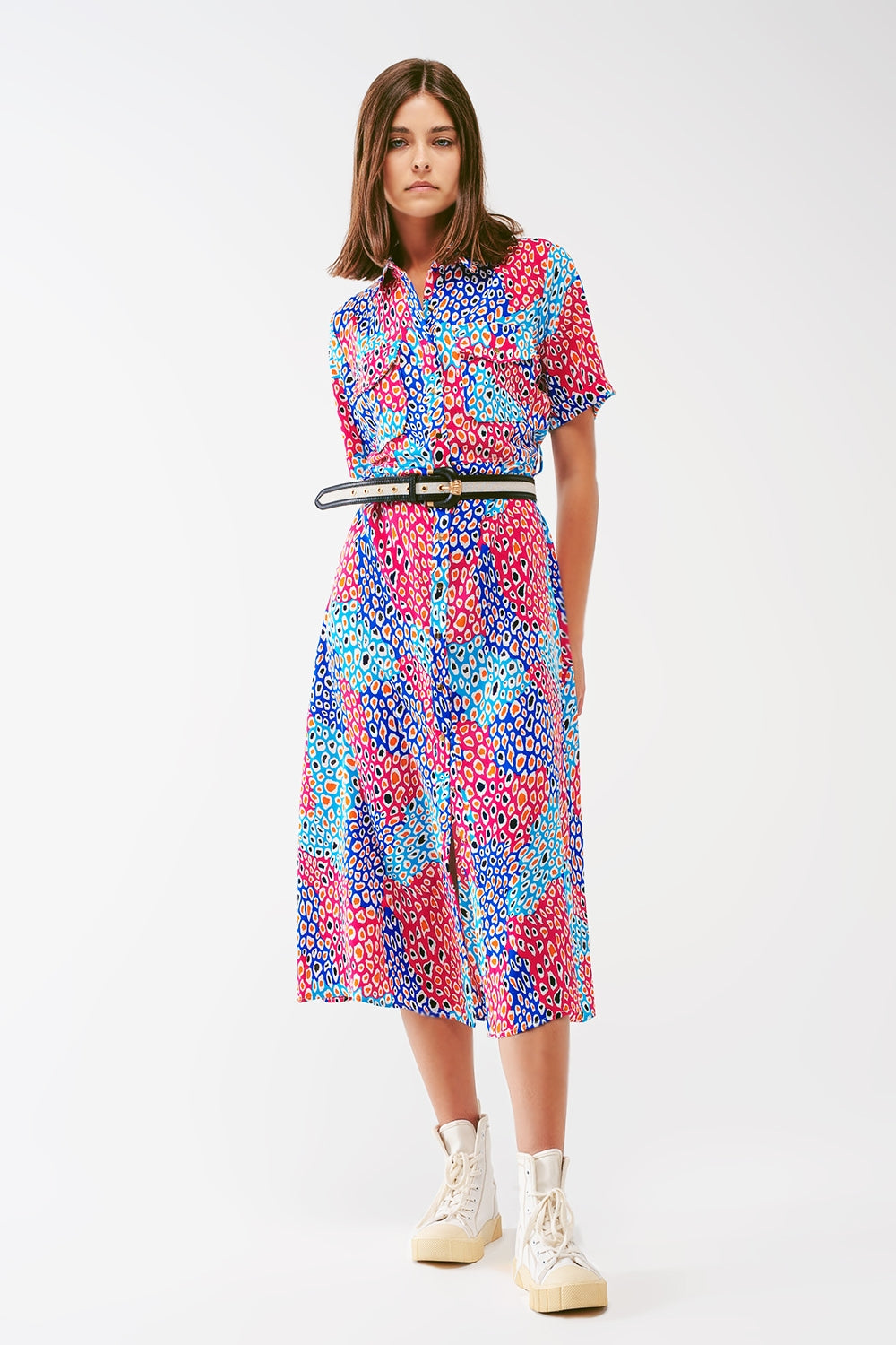 Q2 Vestito midi stampato geometrico a maniche corte